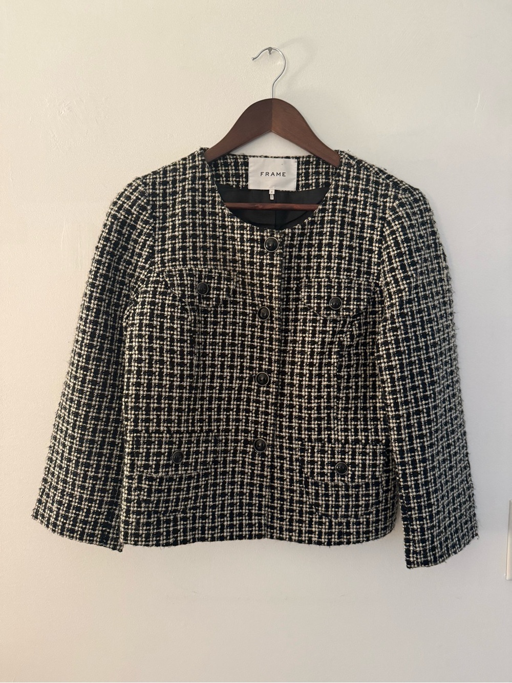 Frame Denim Black & White Textured Tweed Blazer